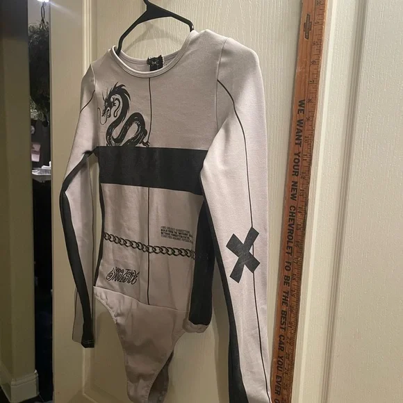 Maniere De Voir Dragon Print Bodysuit - Black and Gray - Picture 3 of 8